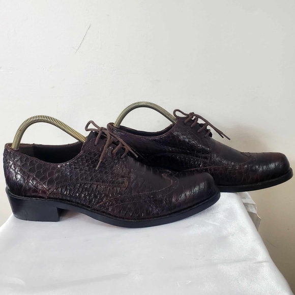 Bicher Made in Germany Men's Brown Reptile Leather Oxford Brogue Shoes - Picture 2 of 10